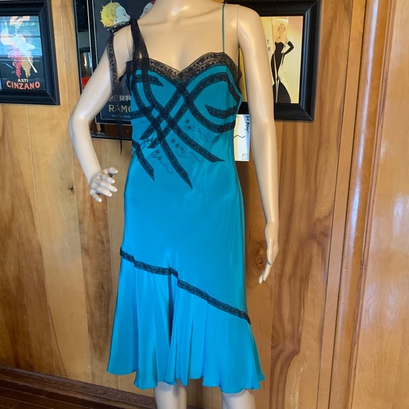 Vintage Betsey Johnson silk dress inTeal and Black